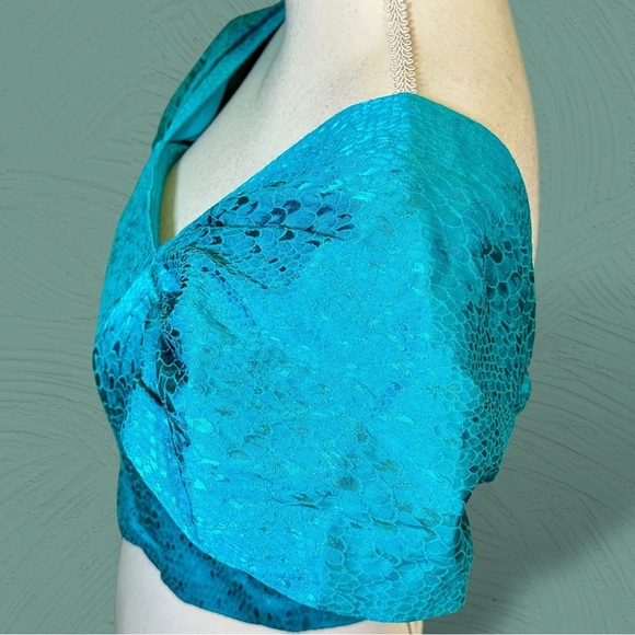 NWT ROTATE Birger Christensen ‘Petra’ Cropped Metallic Jacquard Top in Tile Blue - Picture 8 of 16